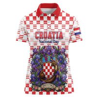 Personalized Croatia National Day Women Polo Shirt Croatian Kuna Heritage Iris Floral