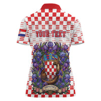 Personalized Croatia National Day Women Polo Shirt Croatian Kuna Heritage Iris Floral