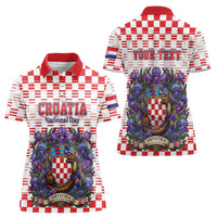 Personalized Croatia National Day Women Polo Shirt Croatian Kuna Heritage Iris Floral