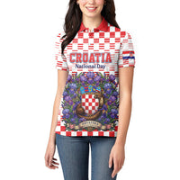 Personalized Croatia National Day Women Polo Shirt Croatian Kuna Heritage Iris Floral