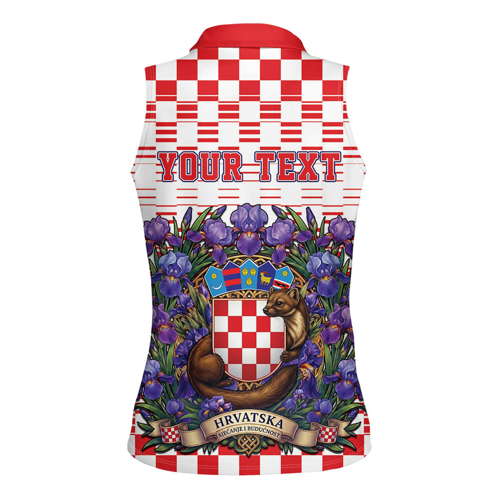Personalized Croatia National Day Women Sleeveless Polo Shirt Croatian Kuna Heritage Iris Floral