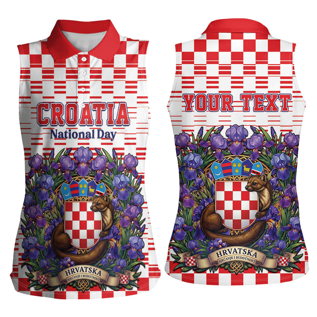 Personalized Croatia National Day Women Sleeveless Polo Shirt Croatian Kuna Heritage Iris Floral