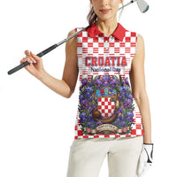 Personalized Croatia National Day Women Sleeveless Polo Shirt Croatian Kuna Heritage Iris Floral