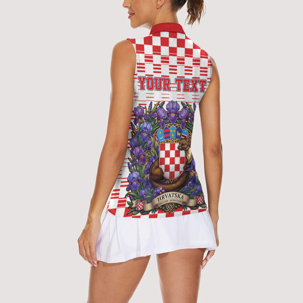 Personalized Croatia National Day Women Sleeveless Polo Shirt Croatian Kuna Heritage Iris Floral