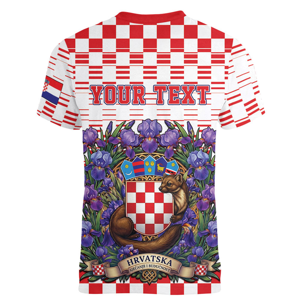 Personalized Croatia National Day Women V-Neck T-Shirt Croatian Kuna Heritage Iris Floral
