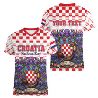 Personalized Croatia National Day Women V-Neck T-Shirt Croatian Kuna Heritage Iris Floral