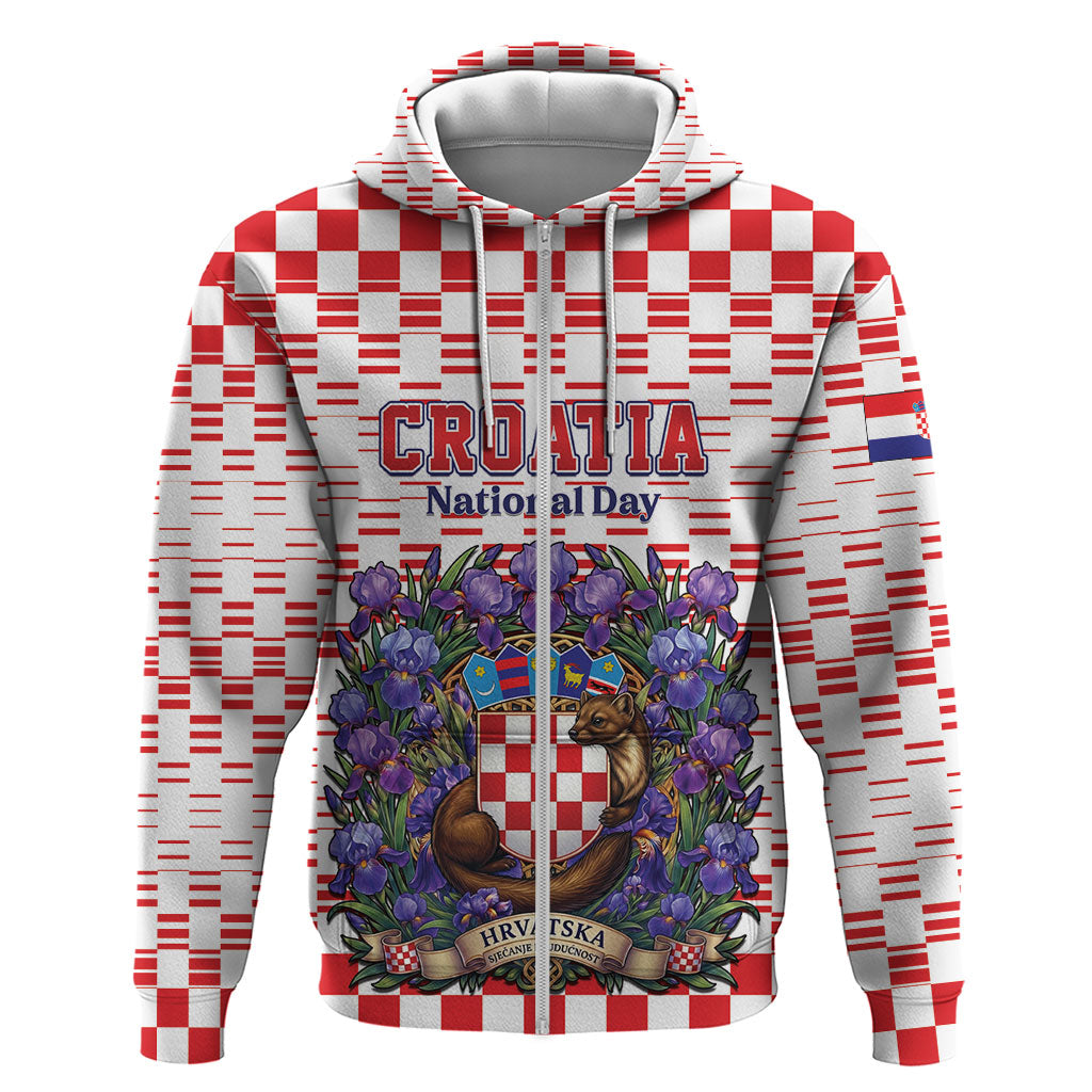 Personalized Croatia National Day Zip Hoodie Croatian Kuna Heritage Iris Floral