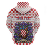 Personalized Croatia National Day Zip Hoodie Croatian Kuna Heritage Iris Floral