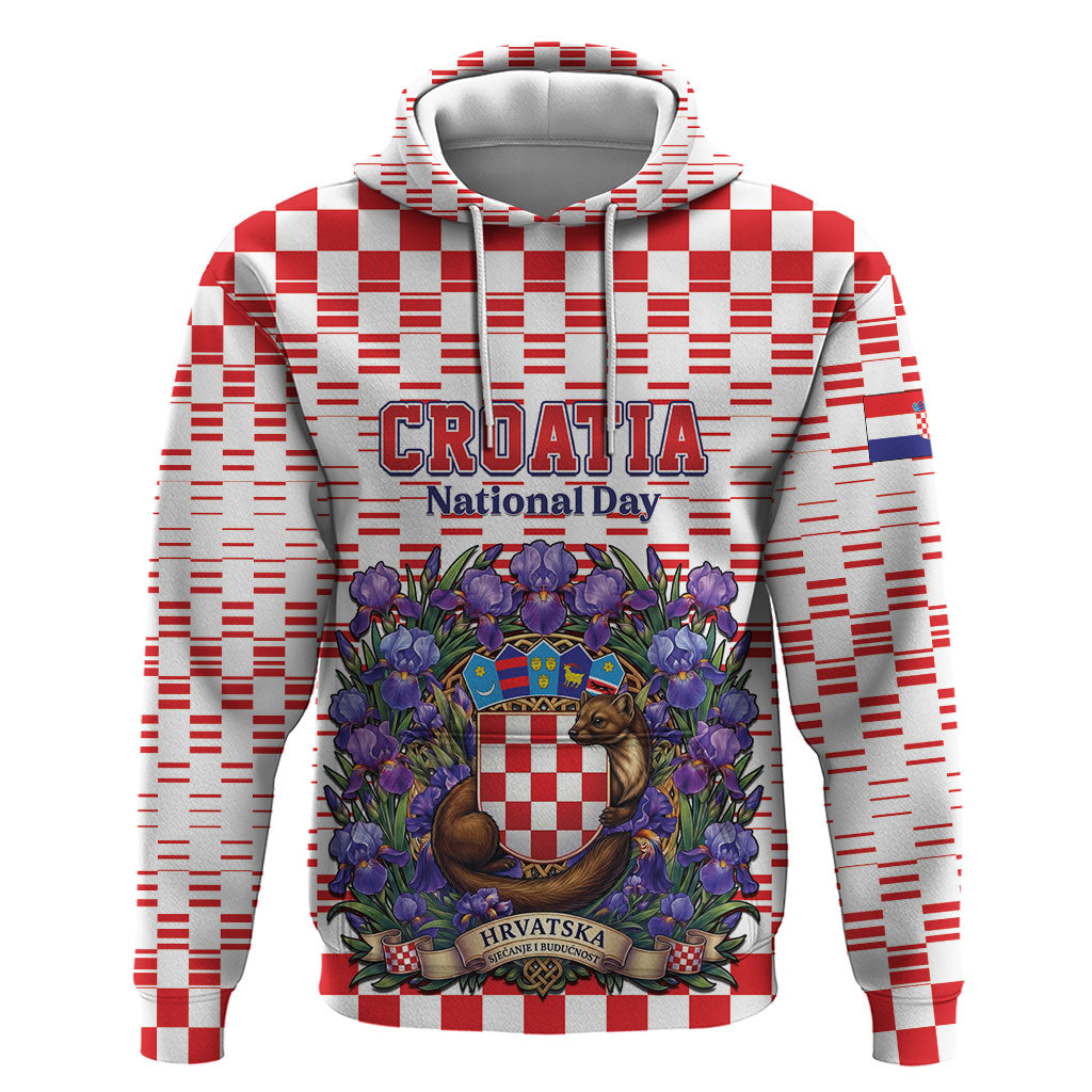 Personalized Croatia National Day Zip Hoodie Croatian Kuna Heritage Iris Floral