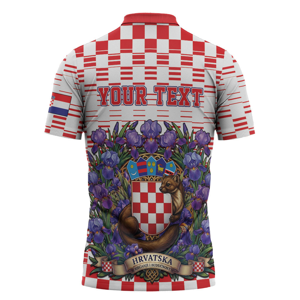 Personalized Croatia National Day Zipper Polo Shirt Croatian Kuna Heritage Iris Floral