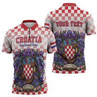 Personalized Croatia National Day Zipper Polo Shirt Croatian Kuna Heritage Iris Floral