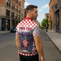 Personalized Croatia National Day Zipper Polo Shirt Croatian Kuna Heritage Iris Floral