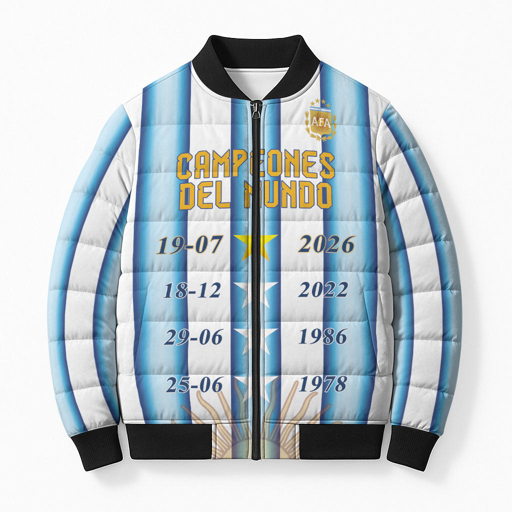 Custom Argentina Campeones Del Mundo 2026 Bomber Puffer Jacket Four Star World Champions Glory