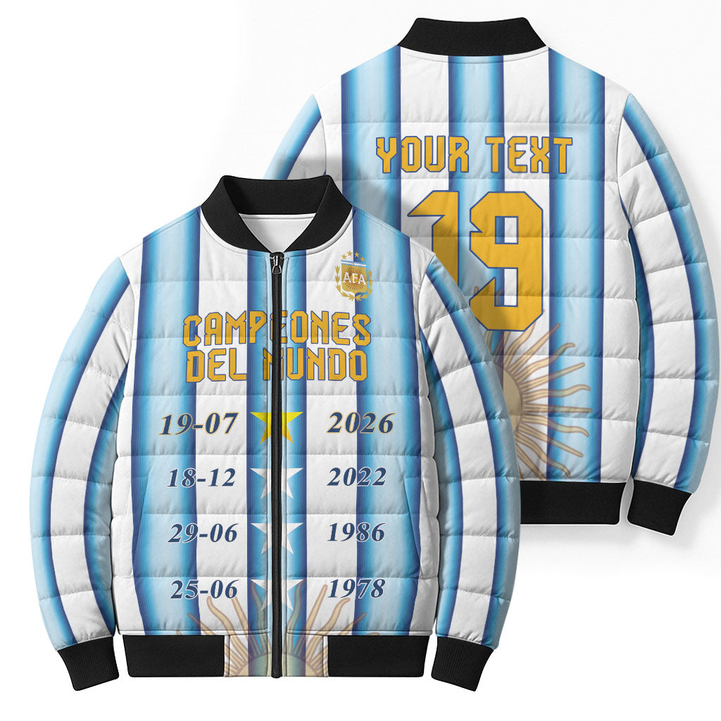 Custom Argentina Campeones Del Mundo 2026 Bomber Puffer Jacket Four Star World Champions Glory