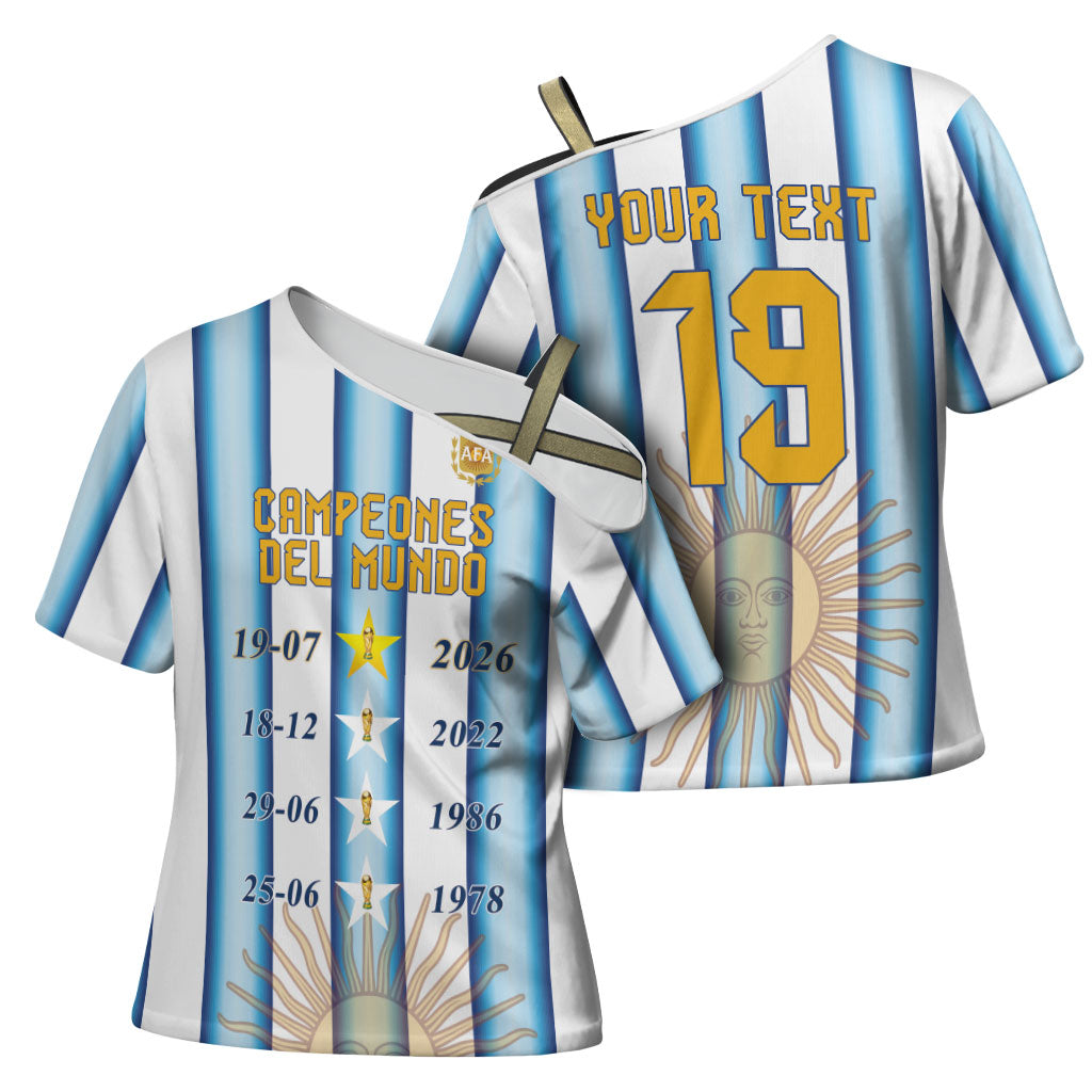 Custom Argentina Campeones Del Mundo 2026 Cross Shoulder Shirt Four Star World Champions Glory