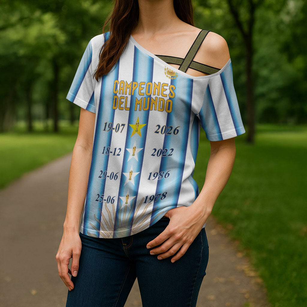 Custom Argentina Campeones Del Mundo 2026 Cross Shoulder Shirt Four Star World Champions Glory