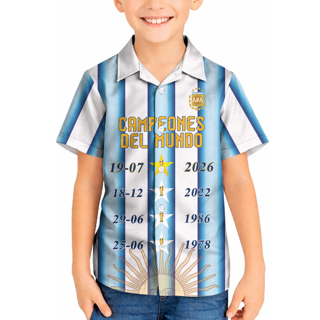 Custom Argentina Campeones Del Mundo 2026 Kid Hawaiian Shirt Four Star World Champions Glory