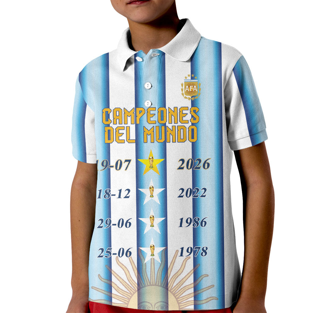 Custom Argentina Campeones Del Mundo 2026 Kid Polo Shirt Four Star World Champions Glory