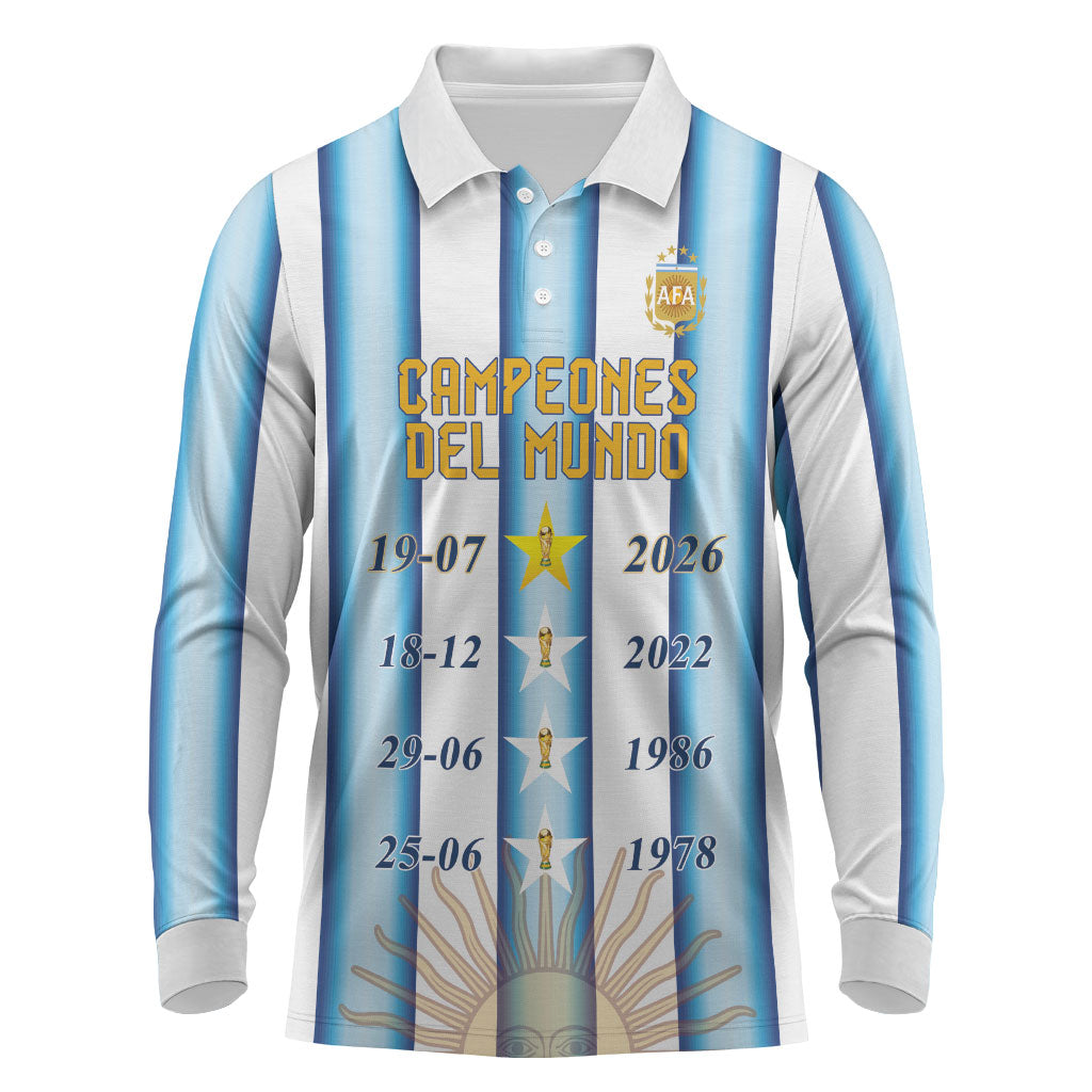 Custom Argentina Campeones Del Mundo 2026 Long Sleeve Polo Shirt Four Star World Champions Glory
