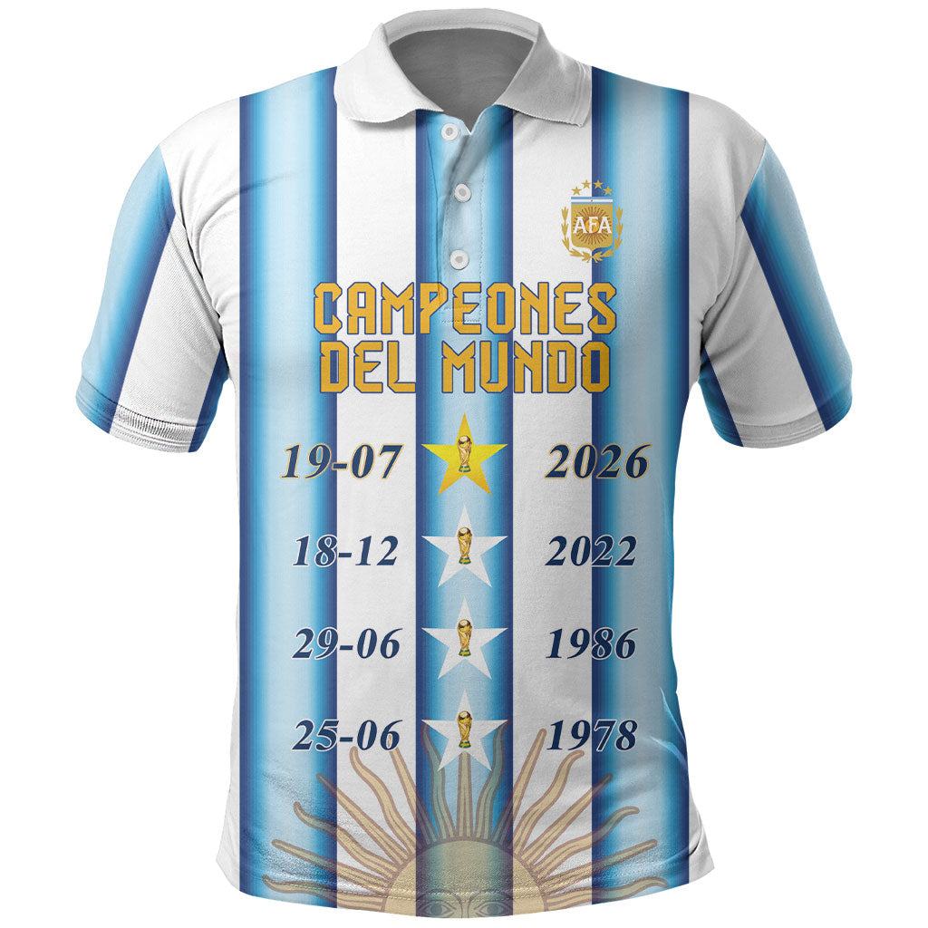 Custom Argentina Campeones Del Mundo 2026 Polo Shirt Four Star World Champions Glory