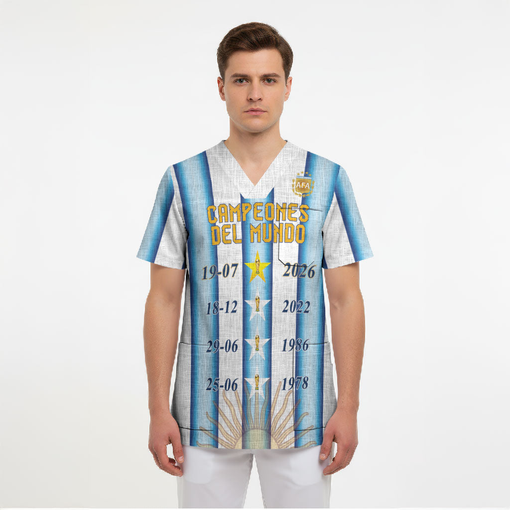 Custom Argentina Campeones Del Mundo 2026 Scrub Top Four Star World Champions Glory