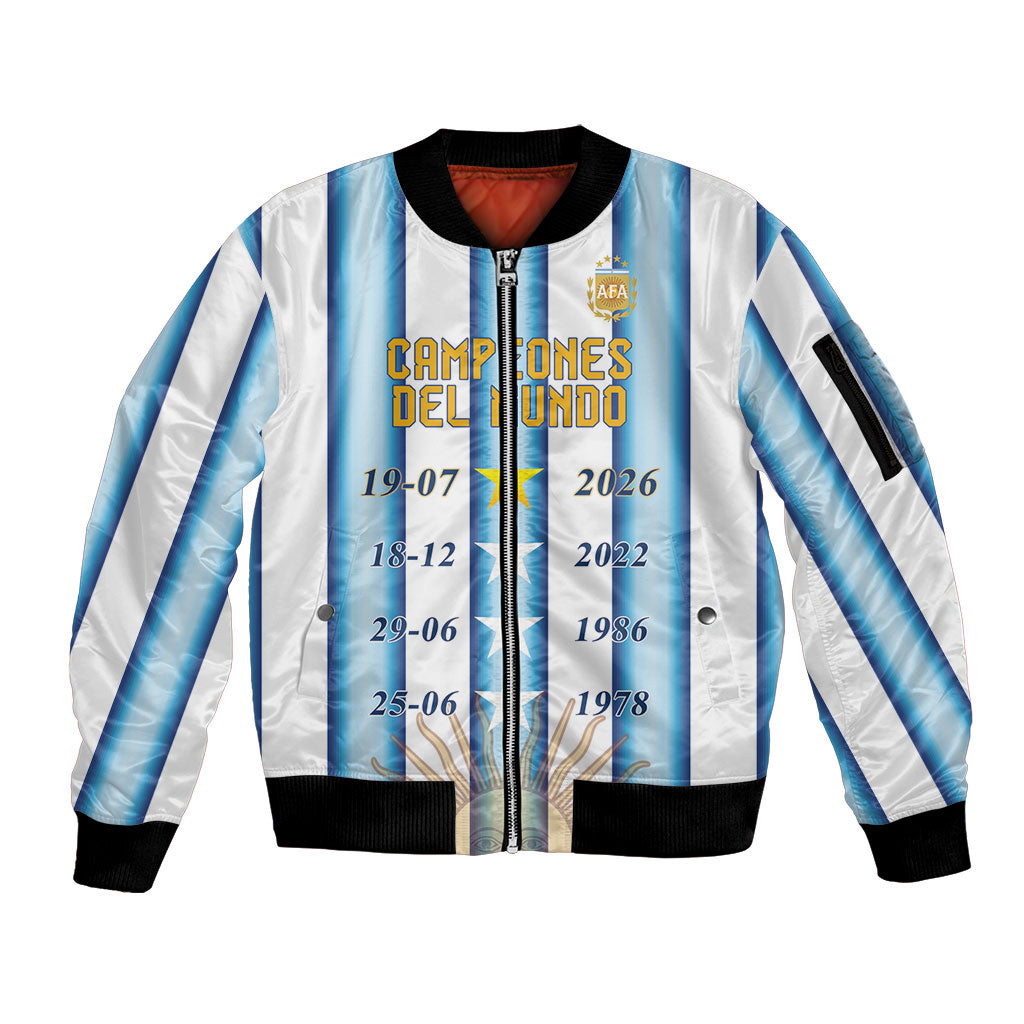 Custom Argentina Campeones Del Mundo 2026 Sleeve Zip Bomber Jacket Four Star World Champions Glory