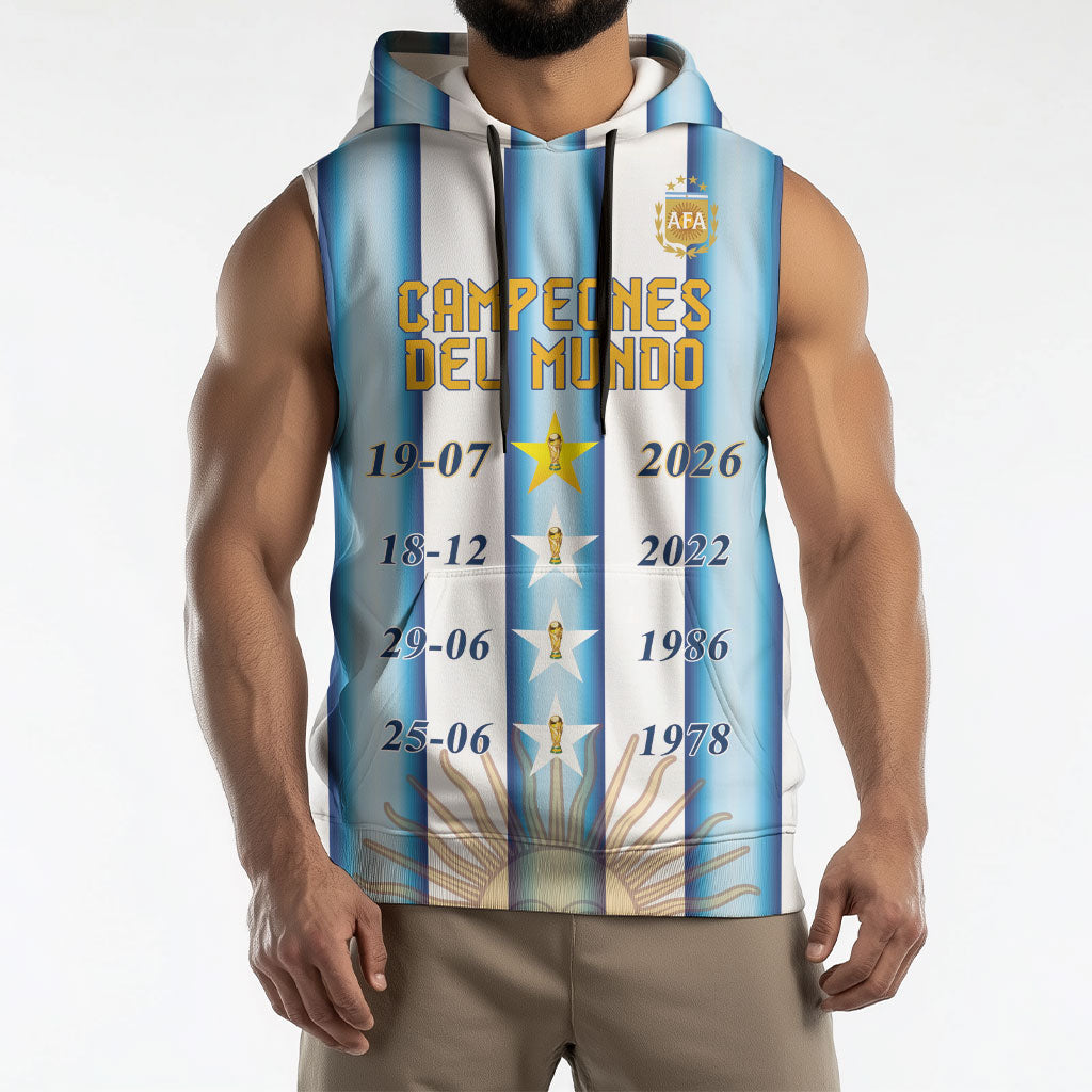 Custom Argentina Campeones Del Mundo 2026 Sleeveless Hoodie Four Star World Champions Glory