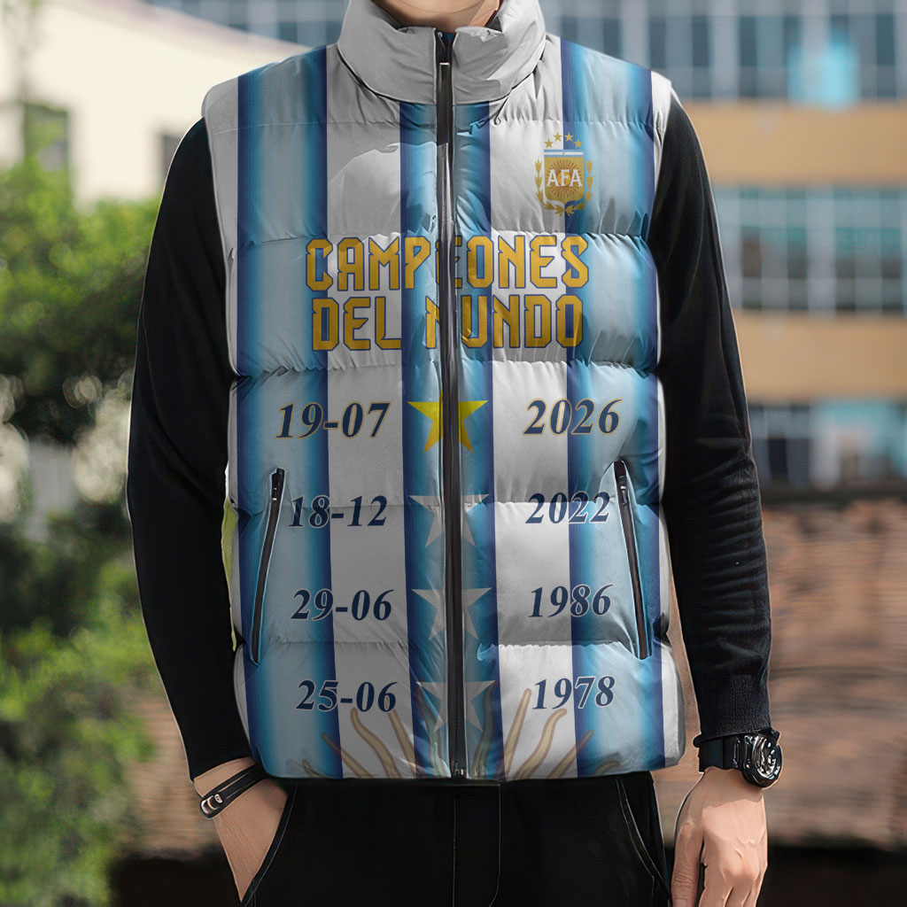 Custom Argentina Campeones Del Mundo 2026 Sleeveless Puffer Jacket Four Star World Champions Glory