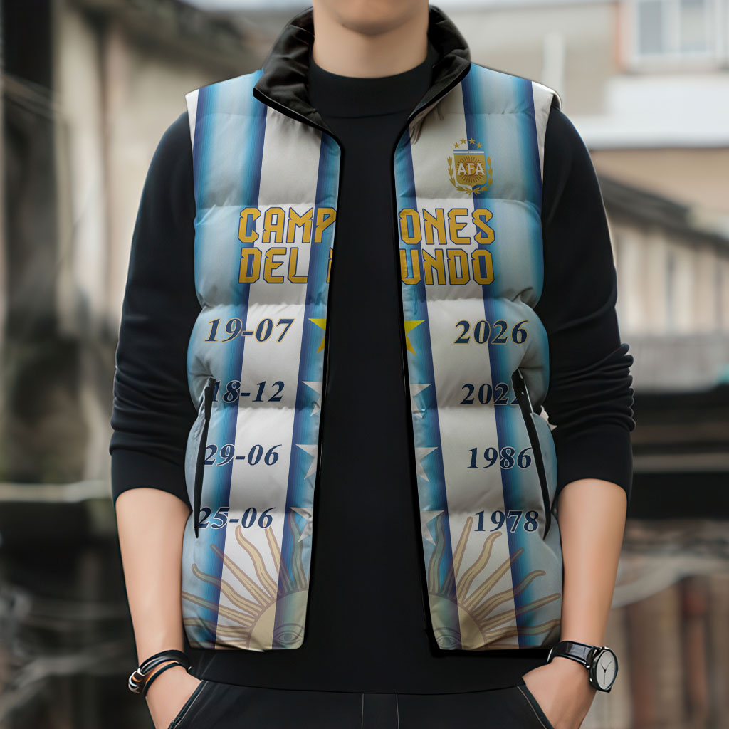 Custom Argentina Campeones Del Mundo 2026 Sleeveless Puffer Jacket Four Star World Champions Glory
