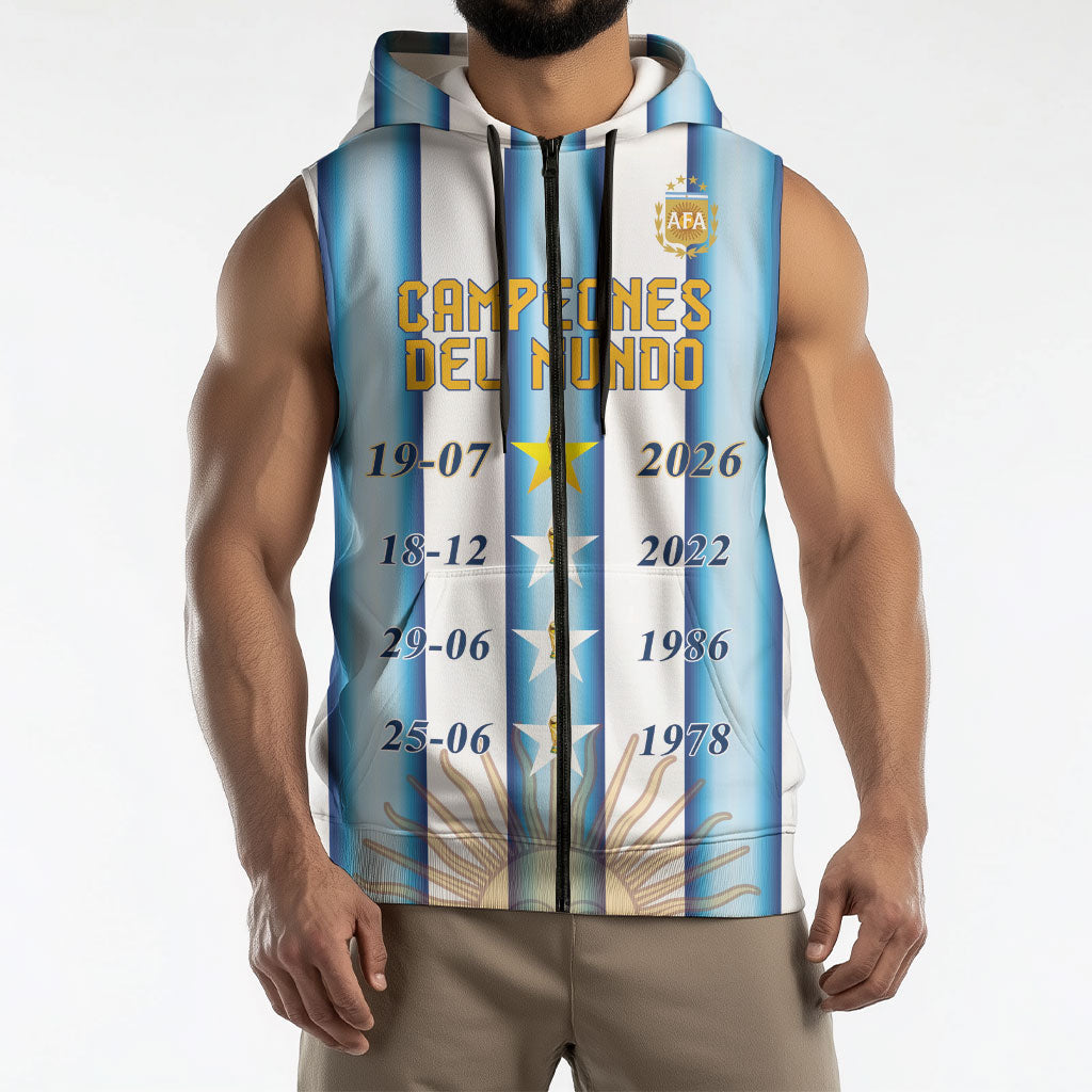 Custom Argentina Campeones Del Mundo 2026 Sleeveless Zip Hoodie Four Star World Champions Glory