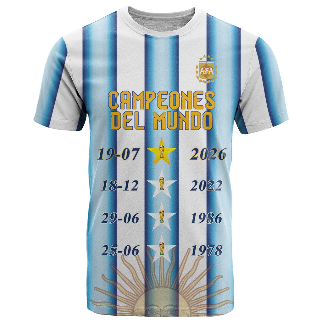 Custom Argentina Campeones Del Mundo 2026 T Shirt Four Star World Champions Glory