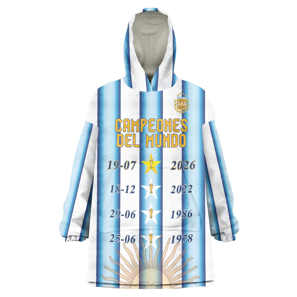 Custom Argentina Campeones Del Mundo 2026 Wearable Blanket Hoodie Four Star World Champions Glory