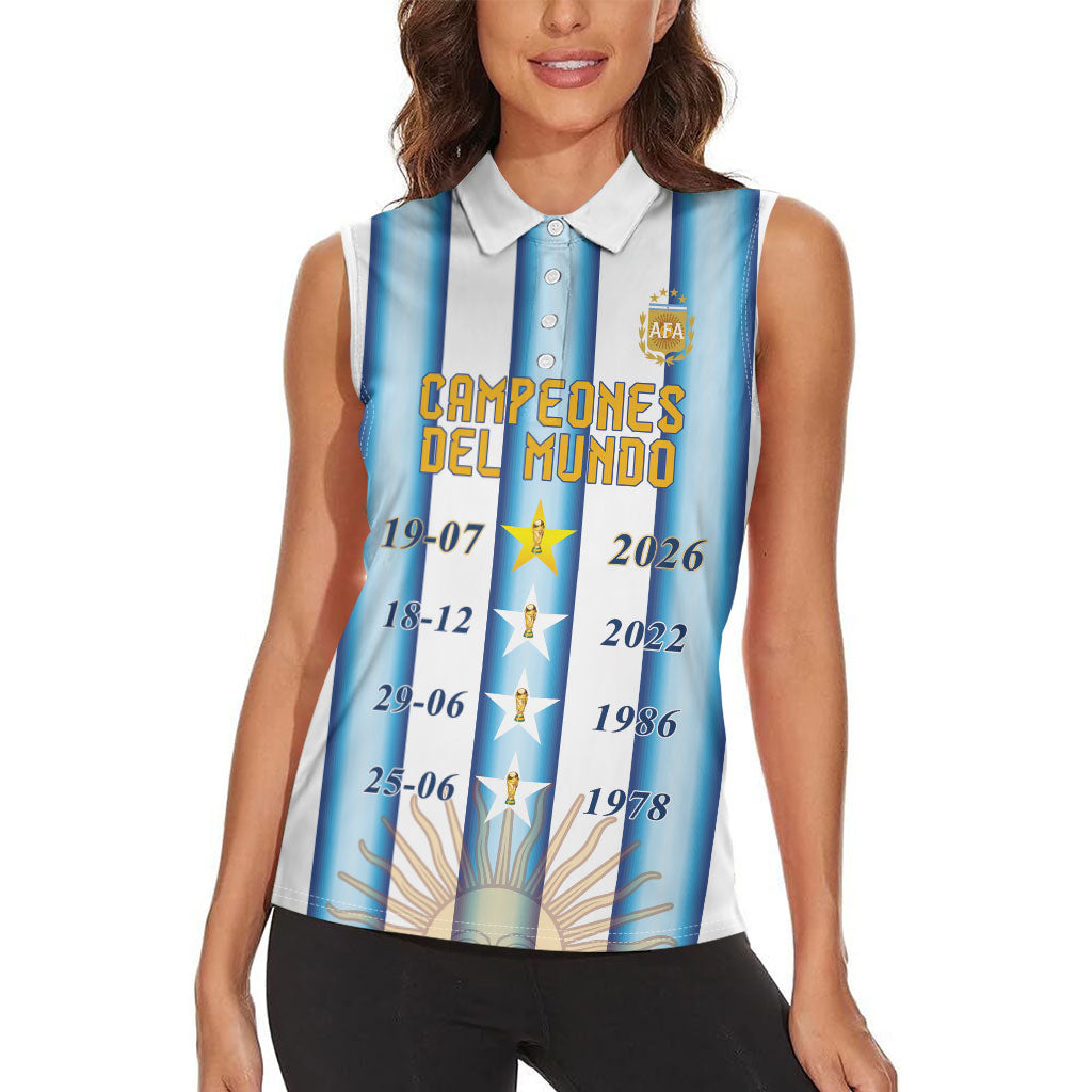 Custom Argentina Campeones Del Mundo 2026 Women Sleeveless Polo Shirt Four Star World Champions Glory