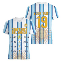 Custom Argentina Campeones Del Mundo 2026 Women V-Neck T-Shirt Four Star World Champions Glory