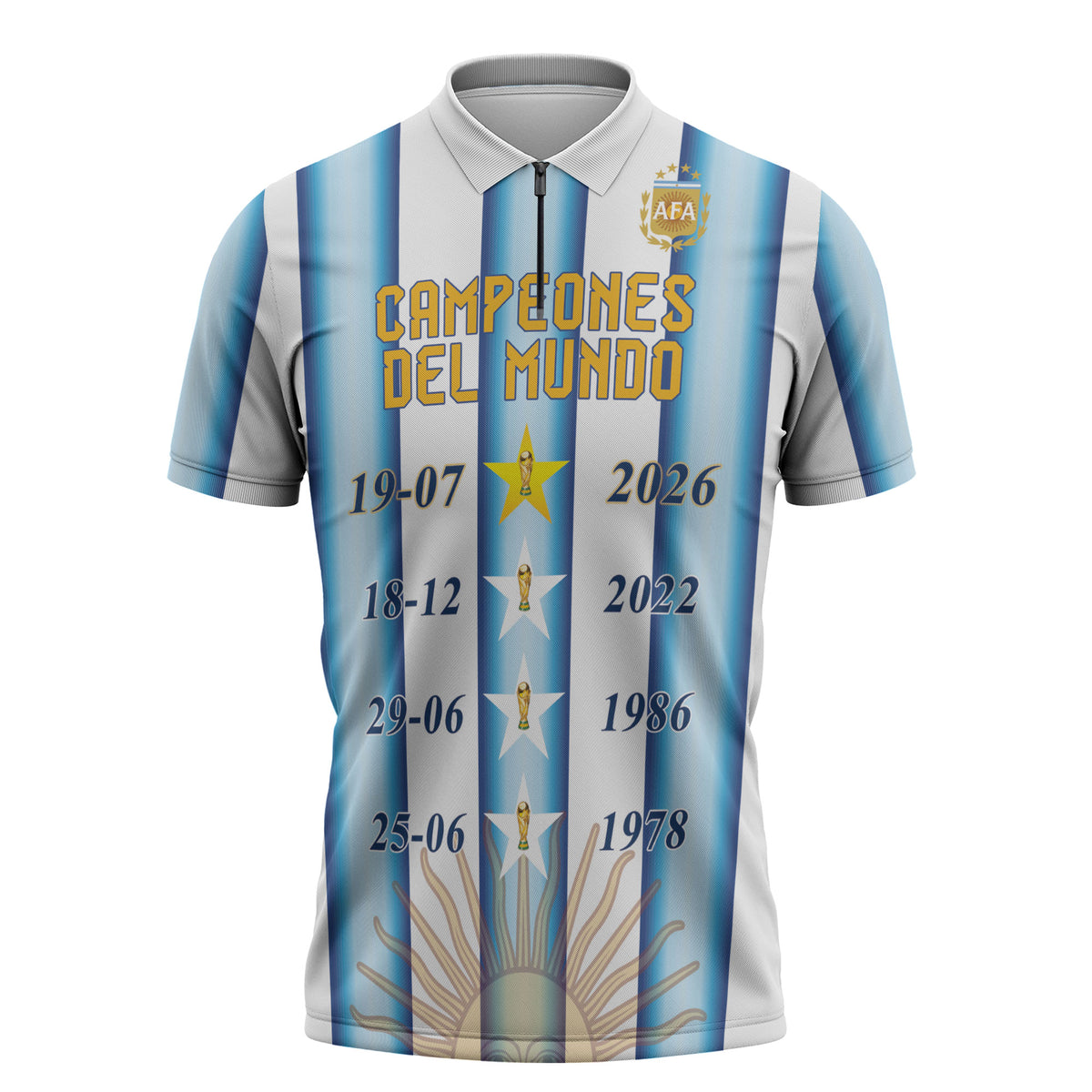 Custom Argentina Campeones Del Mundo 2026 Zipper Polo Shirt Four Star World Champions Glory