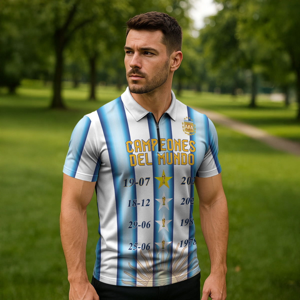 Custom Argentina Campeones Del Mundo 2026 Zipper Polo Shirt Four Star World Champions Glory