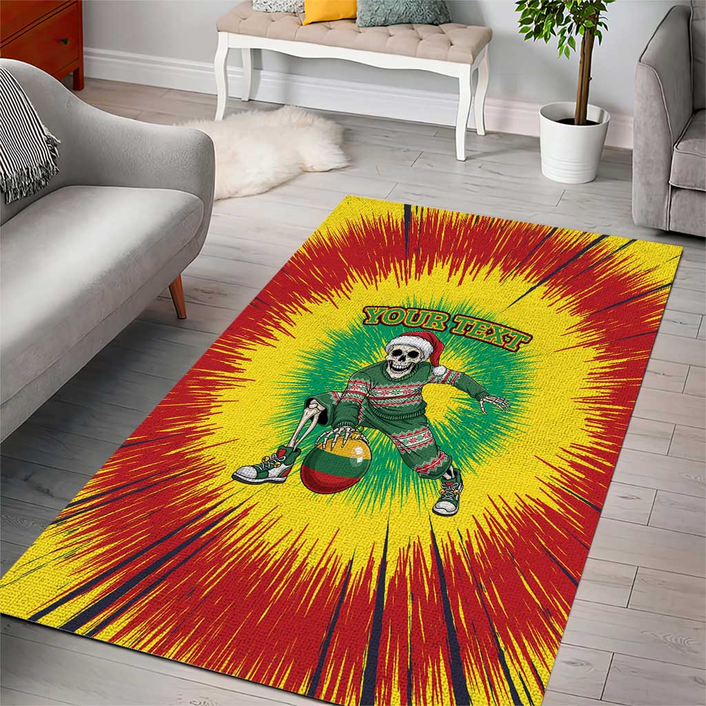 Lithuania Christmas Tie Dye Area Rug Skeleton Basketball Slam Dunk Santa Hat - Wonder Print Shop