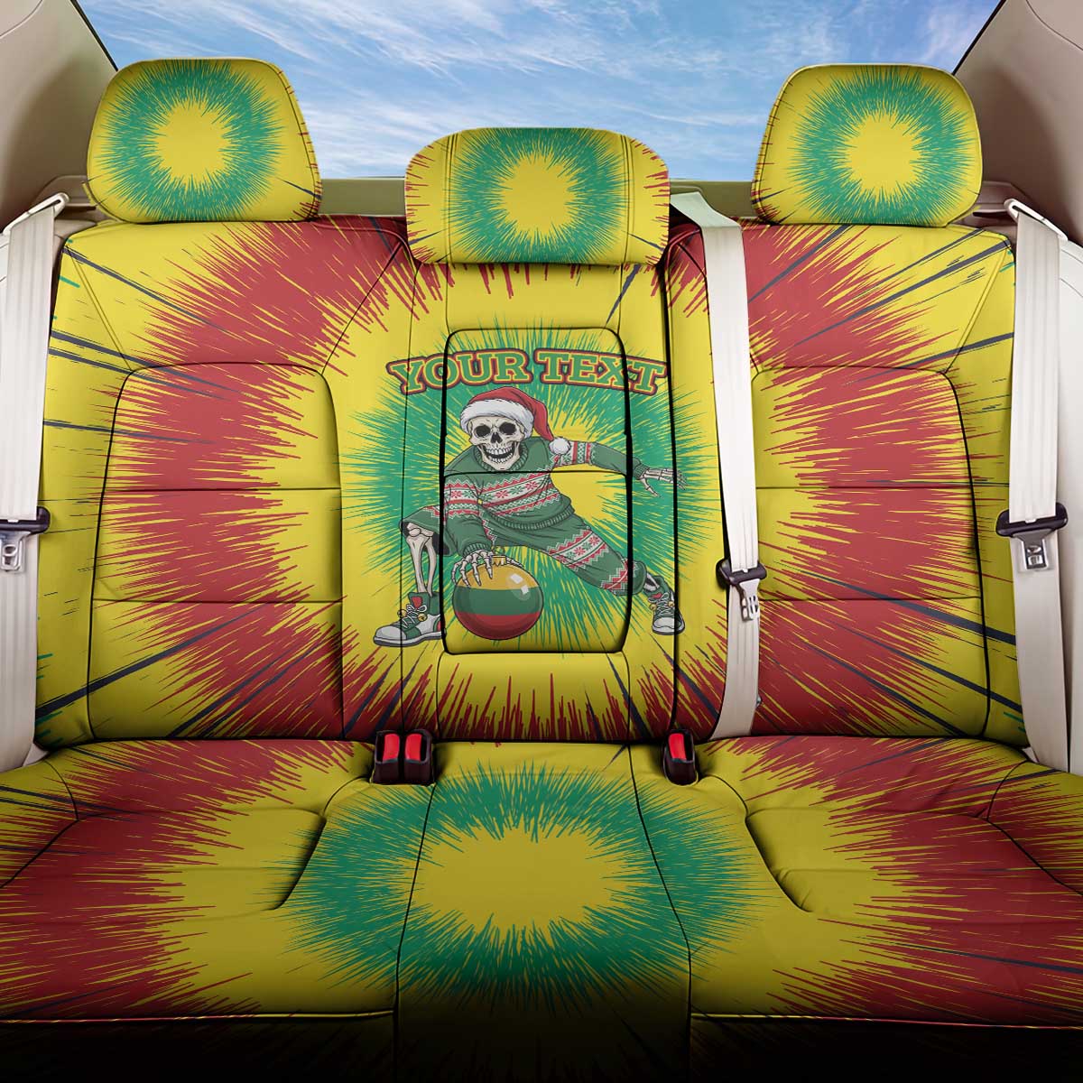 Lithuania Christmas Tie Dye Back Car Seat Cover Skeleton Basketball Slam Dunk Santa Hat - Wonder Print Shop
