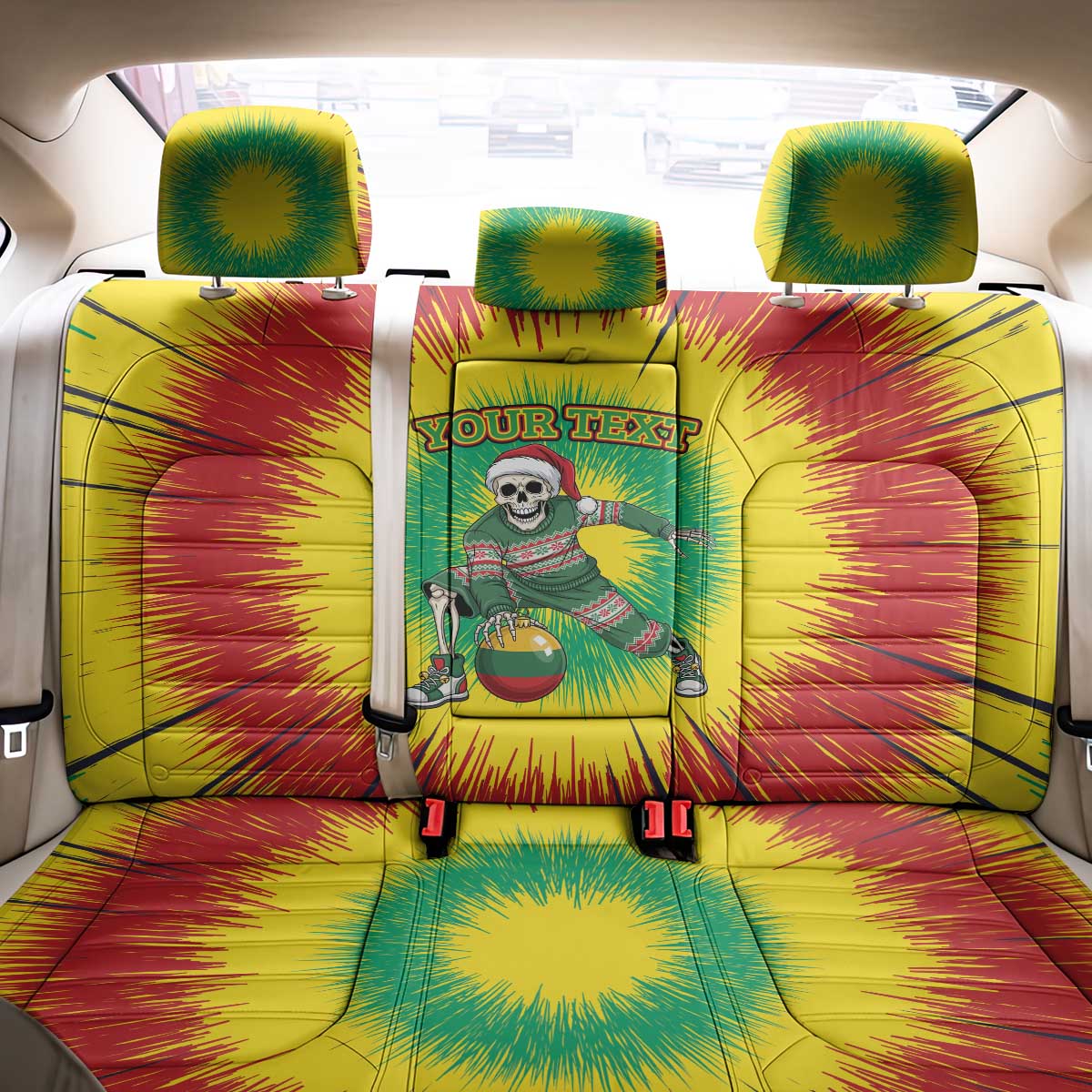 Lithuania Christmas Tie Dye Back Car Seat Cover Skeleton Basketball Slam Dunk Santa Hat - Wonder Print Shop