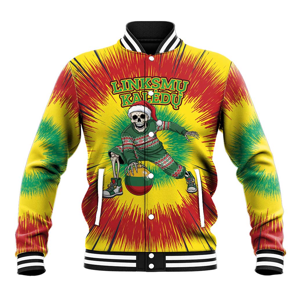 Personalized Lithuania Christmas Tie Dye Baseball Jacket Skeleton Basketball Slam Dunk Santa Hat LT19