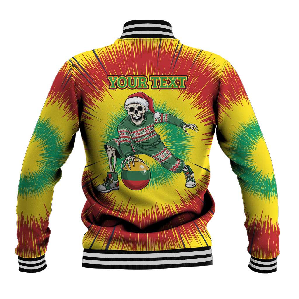 Personalized Lithuania Christmas Tie Dye Baseball Jacket Skeleton Basketball Slam Dunk Santa Hat LT19
