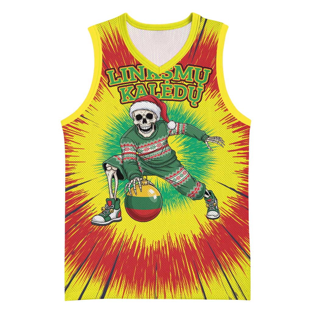 Personalized Lithuania Christmas Tie Dye Basketball Jersey Skeleton Basketball Slam Dunk Santa Hat LT19