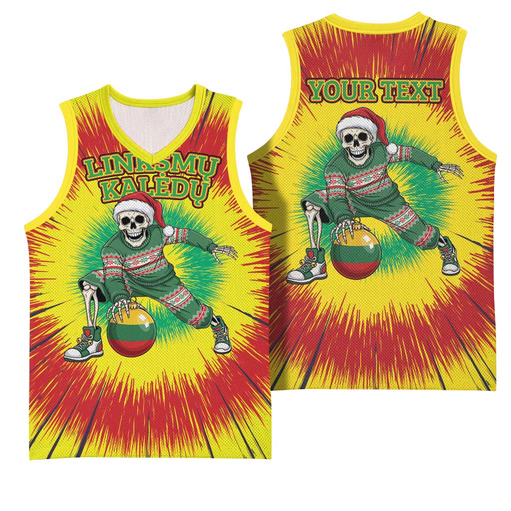 Personalized Lithuania Christmas Tie Dye Basketball Jersey Skeleton Basketball Slam Dunk Santa Hat LT19