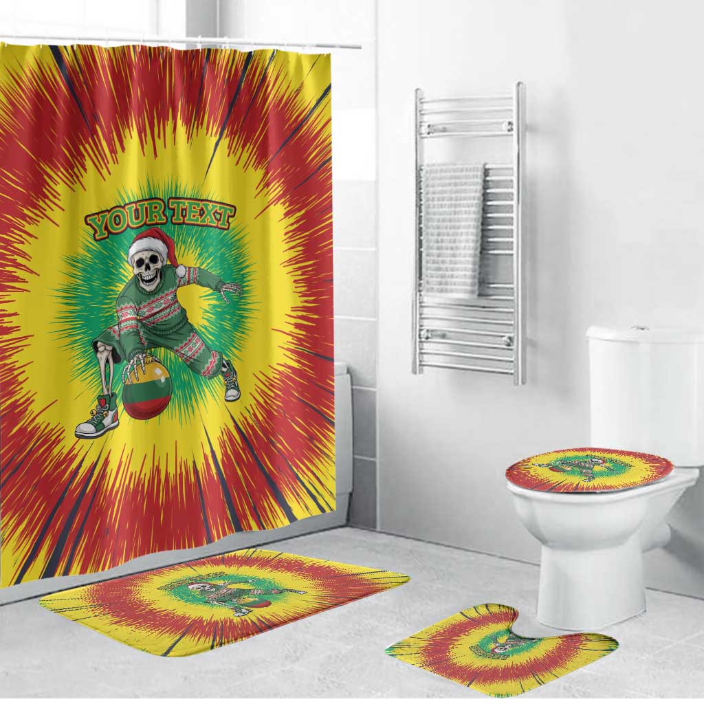 Lithuania Christmas Tie Dye Bathroom Set Skeleton Basketball Slam Dunk Santa Hat - Wonder Print Shop