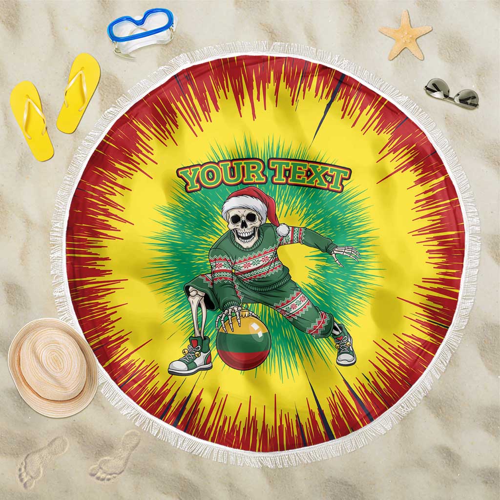 Lithuania Christmas Tie Dye Beach Blanket Skeleton Basketball Slam Dunk Santa Hat - Wonder Print Shop