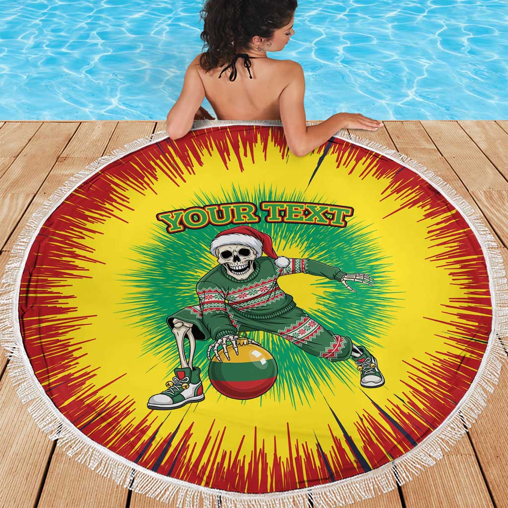 Lithuania Christmas Tie Dye Beach Blanket Skeleton Basketball Slam Dunk Santa Hat - Wonder Print Shop