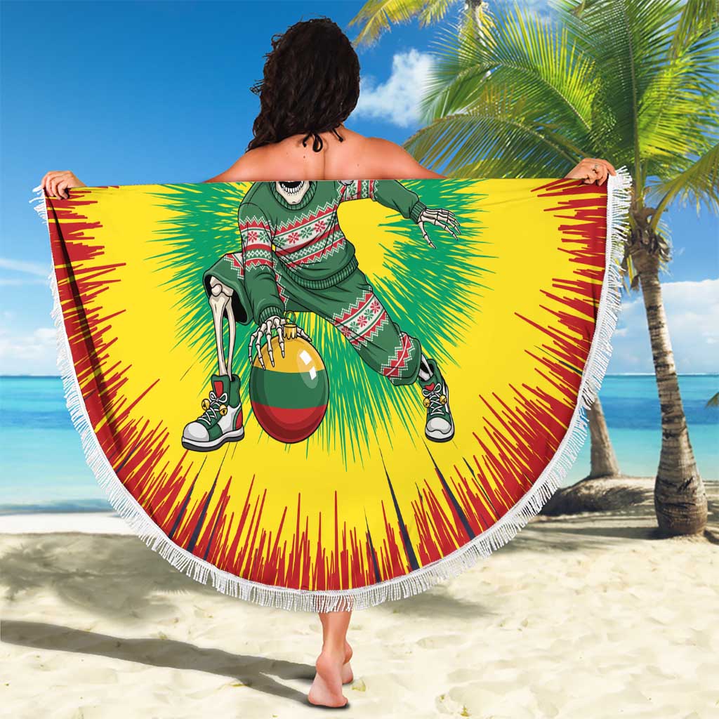 Lithuania Christmas Tie Dye Beach Blanket Skeleton Basketball Slam Dunk Santa Hat - Wonder Print Shop