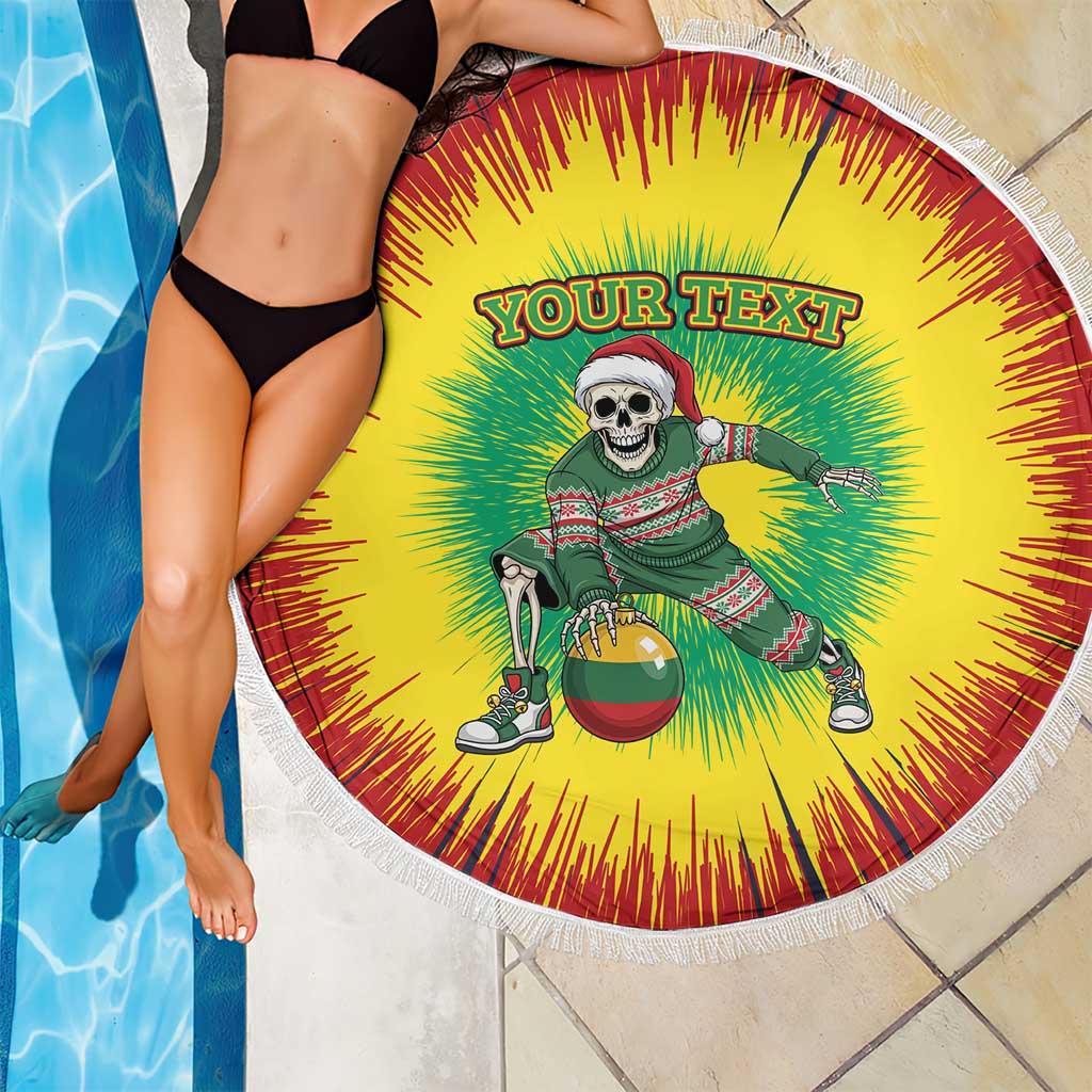 Lithuania Christmas Tie Dye Beach Blanket Skeleton Basketball Slam Dunk Santa Hat - Wonder Print Shop