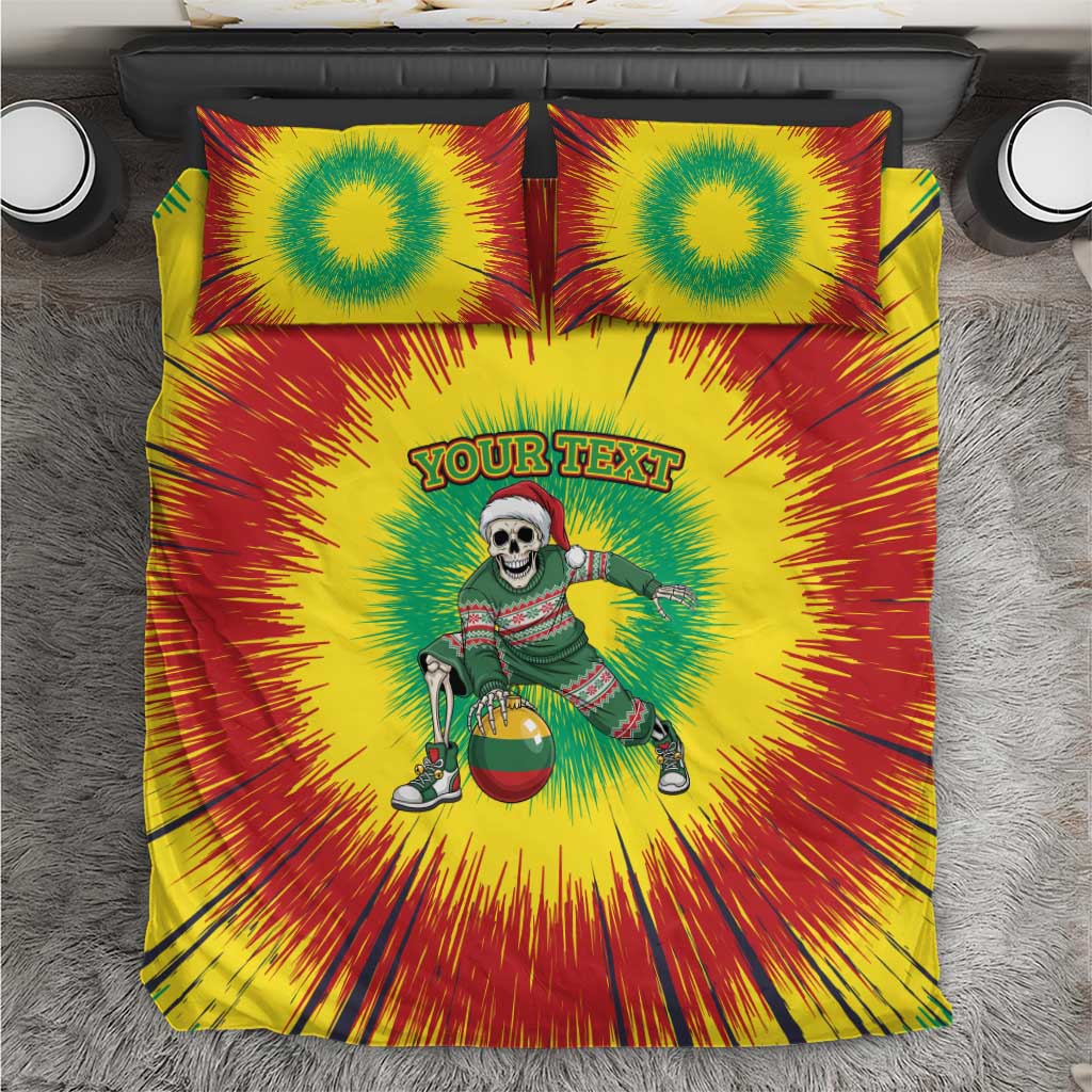 Lithuania Christmas Tie Dye Bedding Set Skeleton Basketball Slam Dunk Santa Hat - Wonder Print Shop