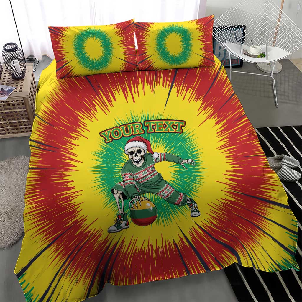 Lithuania Christmas Tie Dye Bedding Set Skeleton Basketball Slam Dunk Santa Hat - Wonder Print Shop